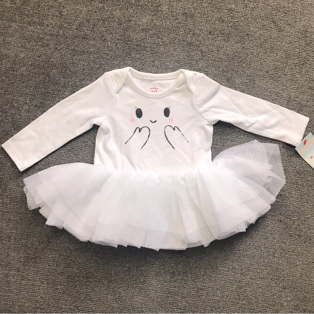 NWOT Baby Cat & Jack Girl Size NB Halloween White Ghost Tutu One-Piece Bodysuit